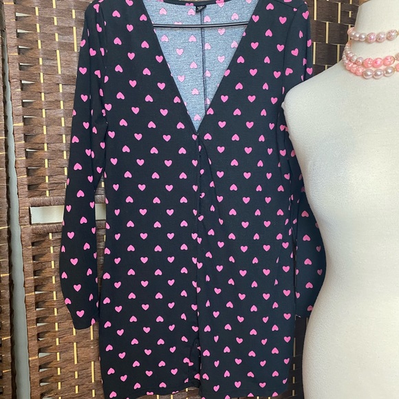 NWOT Shein Curve black pink heart long sleeve romper stretch snap up  size 1 XL - Picture 4 of 10